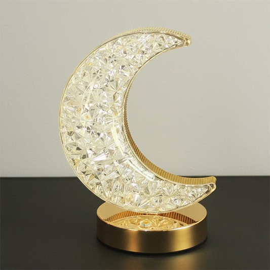 Crescent Shaped Prismatic Ambient Lamp, Warm Glow LED Desktop Night Light With Faceted Surface For Aesthetic Interior Styling